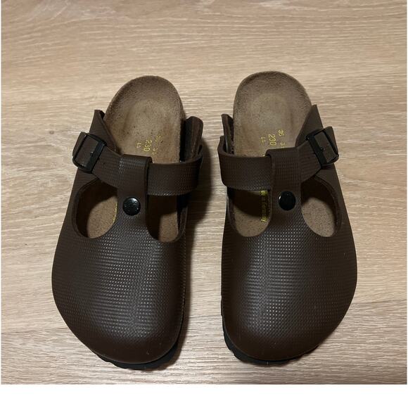 Papillo Birkenstock Fussbet Textured Brown Leather Slip On Clog Sandal Size EU36 - Picture 2 of 5